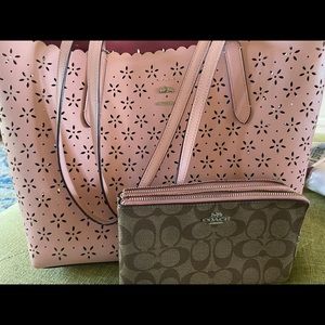 Coach Tote Pink Eyelet purse and wallet